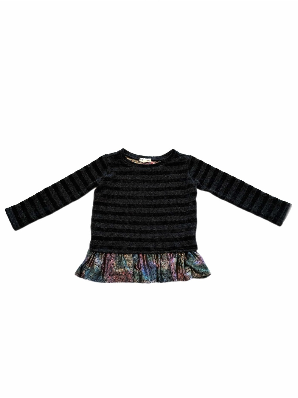 Appaman Kids Black Striped Long-Sleeve Peplum Sweater with Iridescent Hem